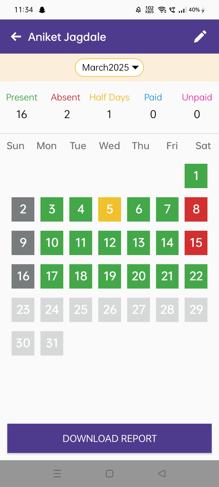 Attendance Management Interface